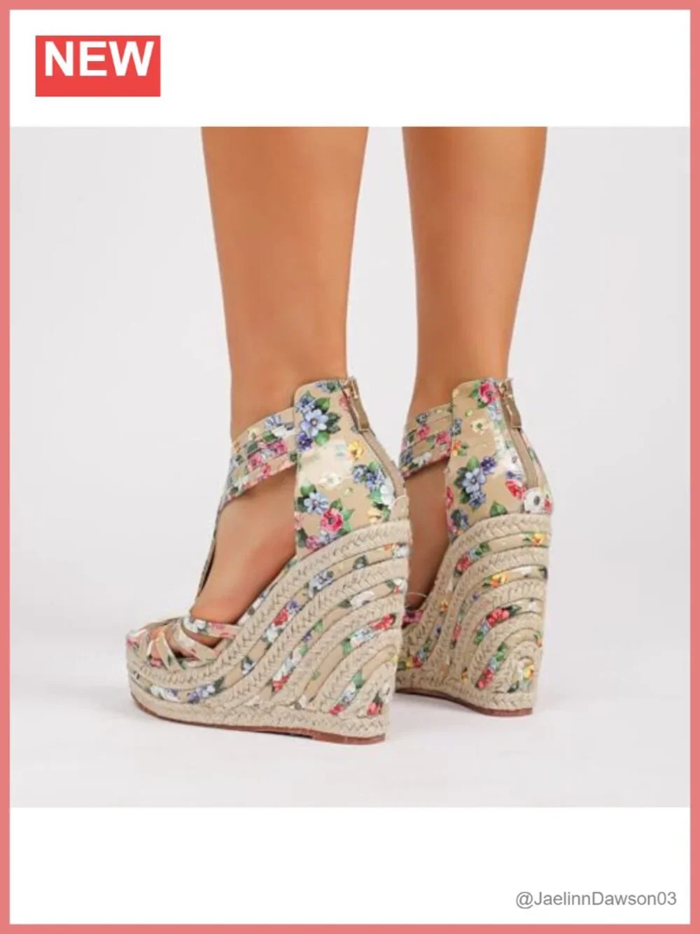 Women's Espadrille Wedge Sandals Floral T-Strap Ankle Zip Platform Peep Toe